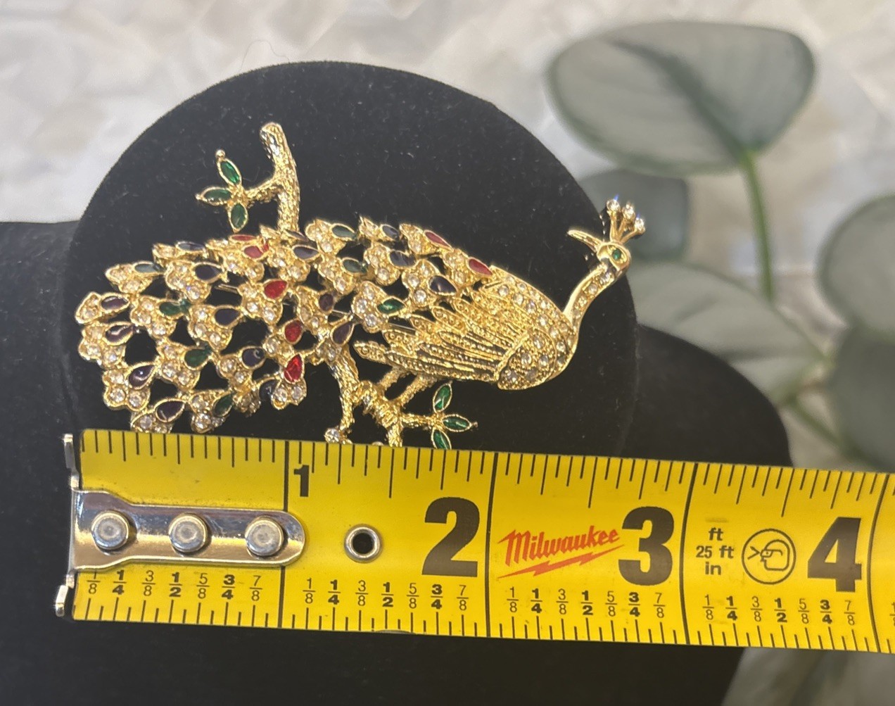 Vintage Peacock Bird Gold Tone Rhinestone Green Purple Red Brooch Pin READ