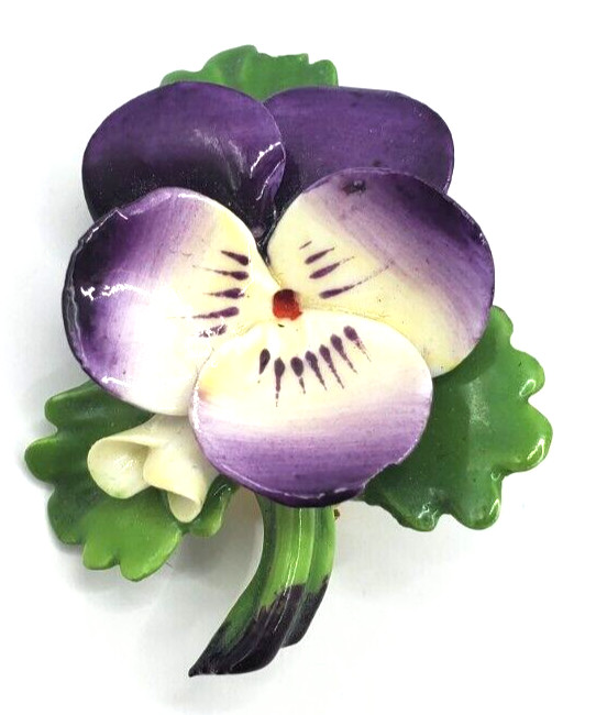 LARGE 1940’S 1950’S CARA STAFFORDSHIRE ENGLAND PANSY FLOWER PIN BROOCH (chip)