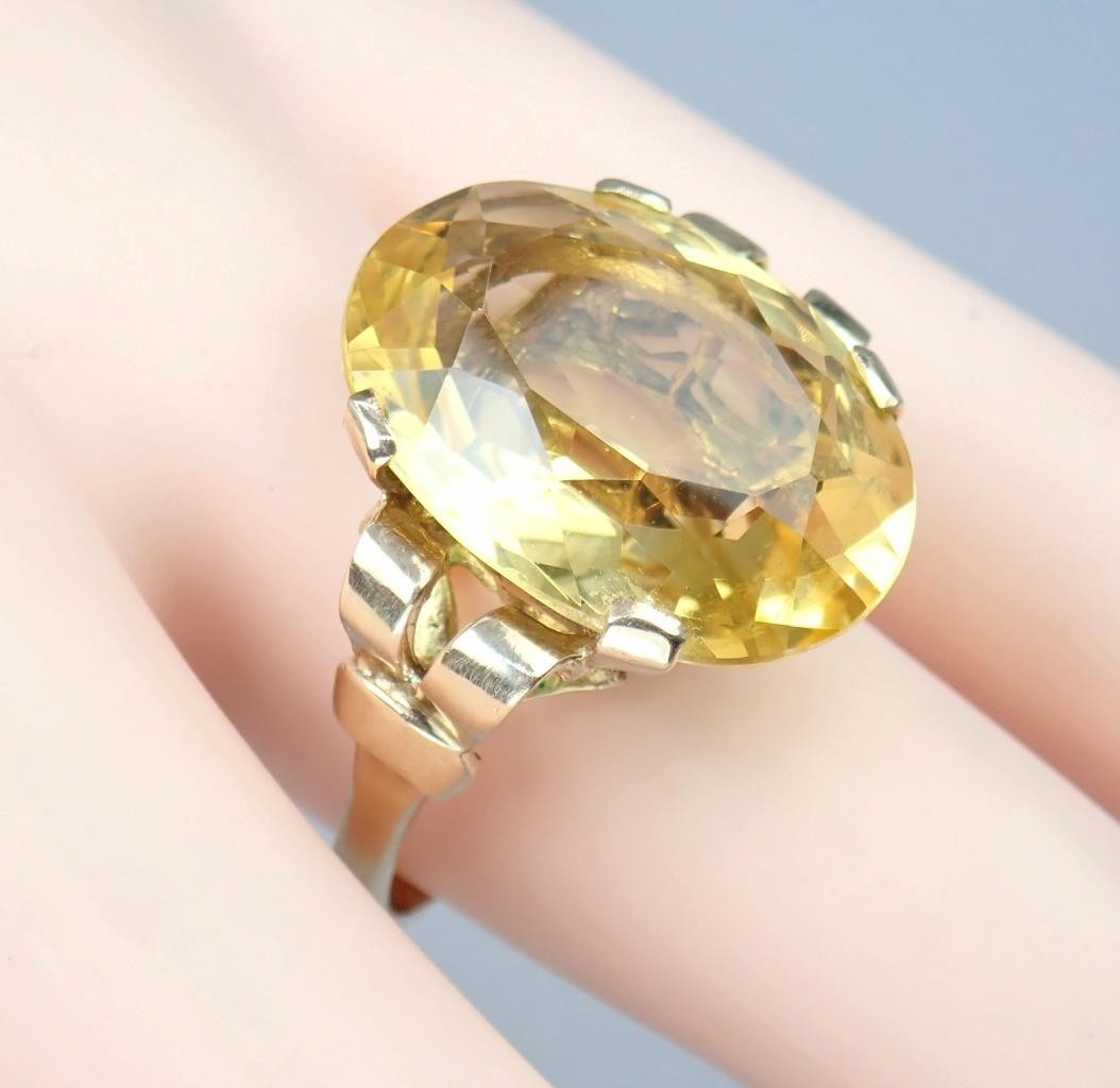 Beautiful Vintage Mid Century 9K Gold 13.3Ct Citrine Cocktail Ring 1960s Sz 8.25