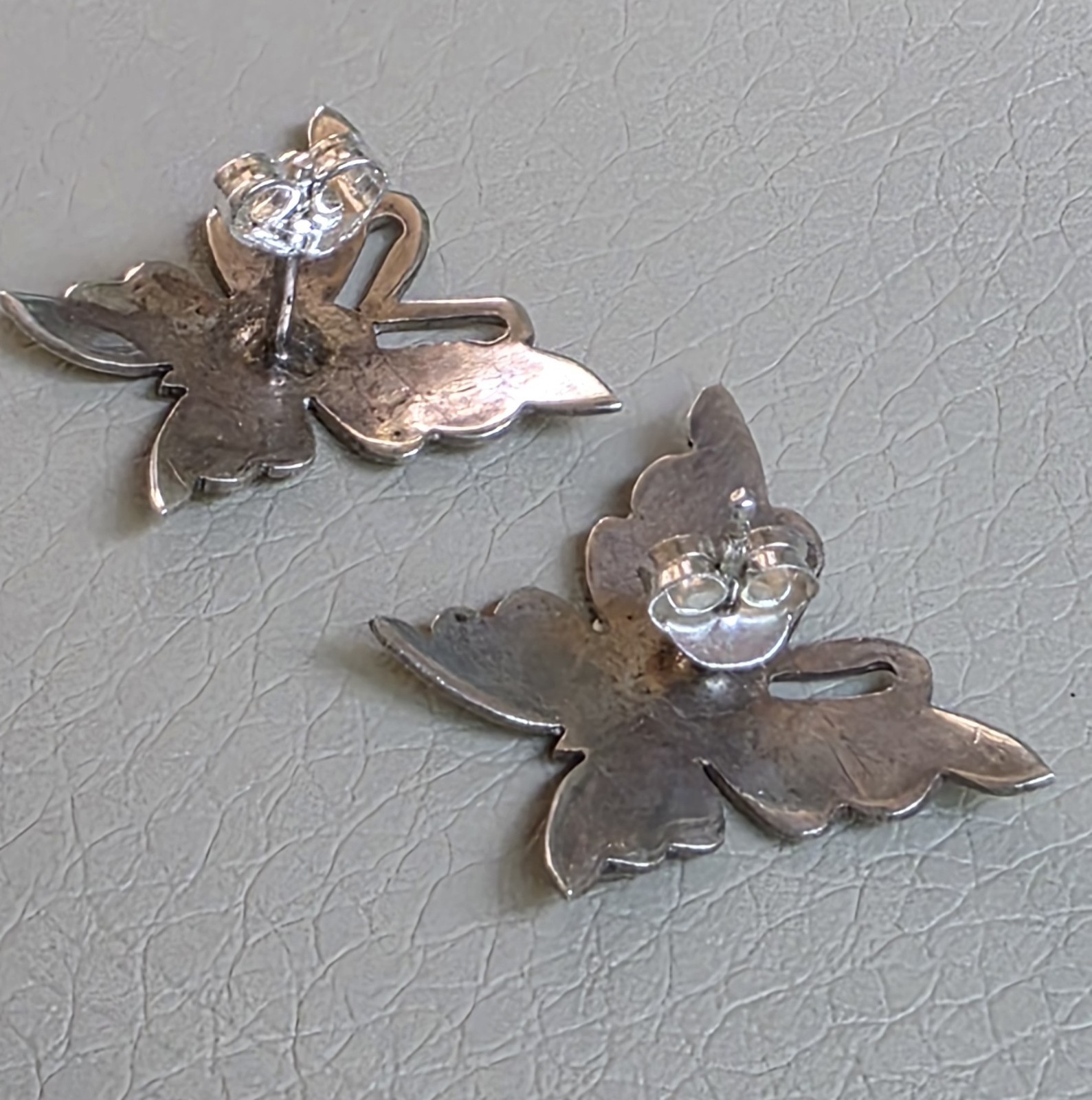 Vintage 925 Sterling Silver Butterfly Stud Earrings Satin Finish Pierced 2.48g