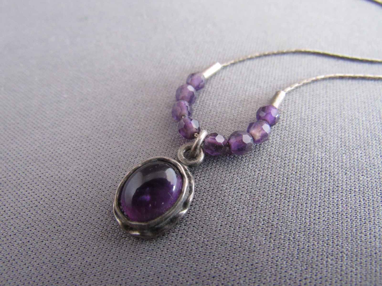 VINTAGE SILPADA STERLING AMETHYST BALL BEAD CABOCHON PENDANT NECKLACE