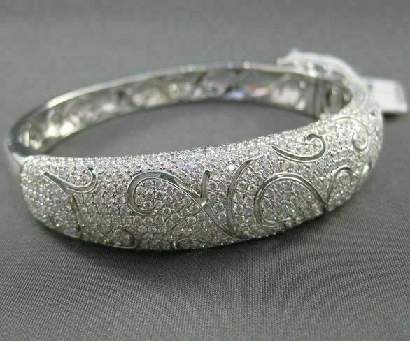ANTIQUE WIDE 4.89CT DIAMOND 18KT W GOLD BANGLE BRACELET F VS/VVS AMAZING#G00109