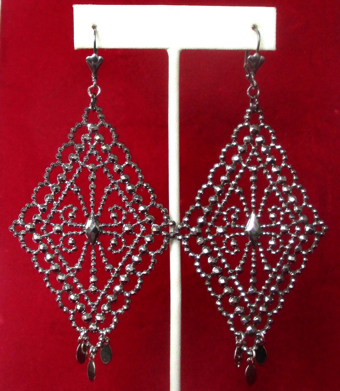 Pair of Antique Large Stamped Cut Steel Earrings