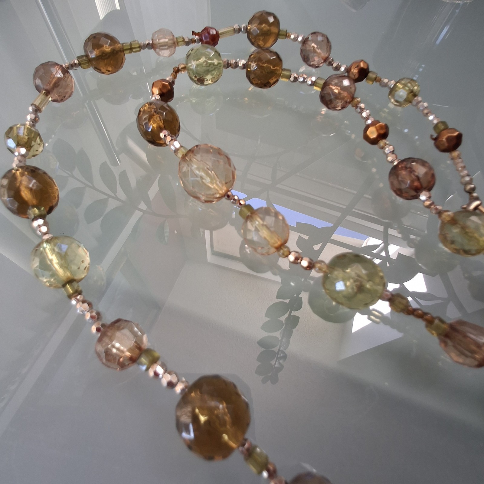 Vintage 90s Necklace Acrylic Beads Loaded Metallic Long 22″ Earthtones