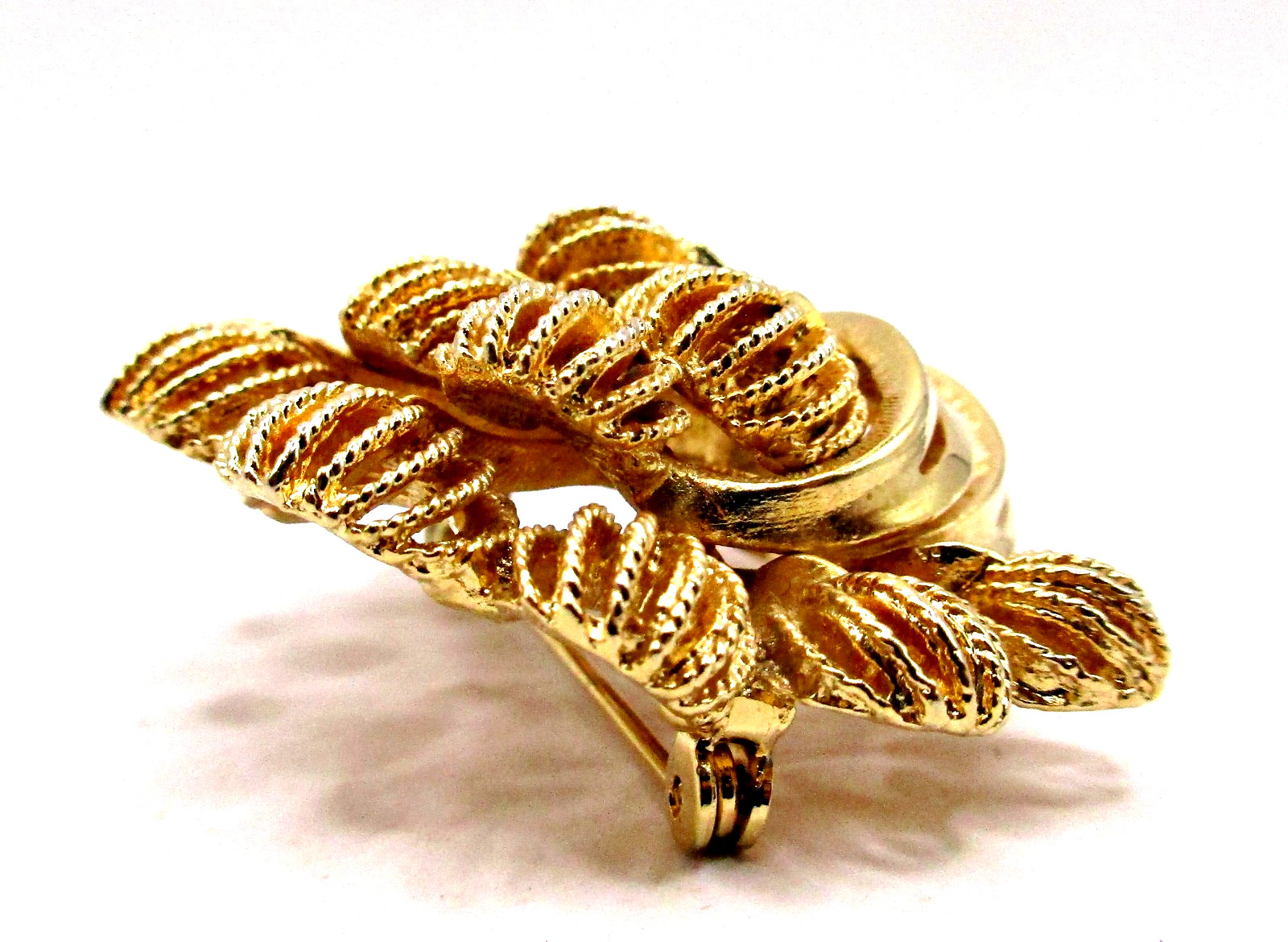Vintage Signed Corocraft Gold-tone Domed Textured Bouquet Pin Brooch