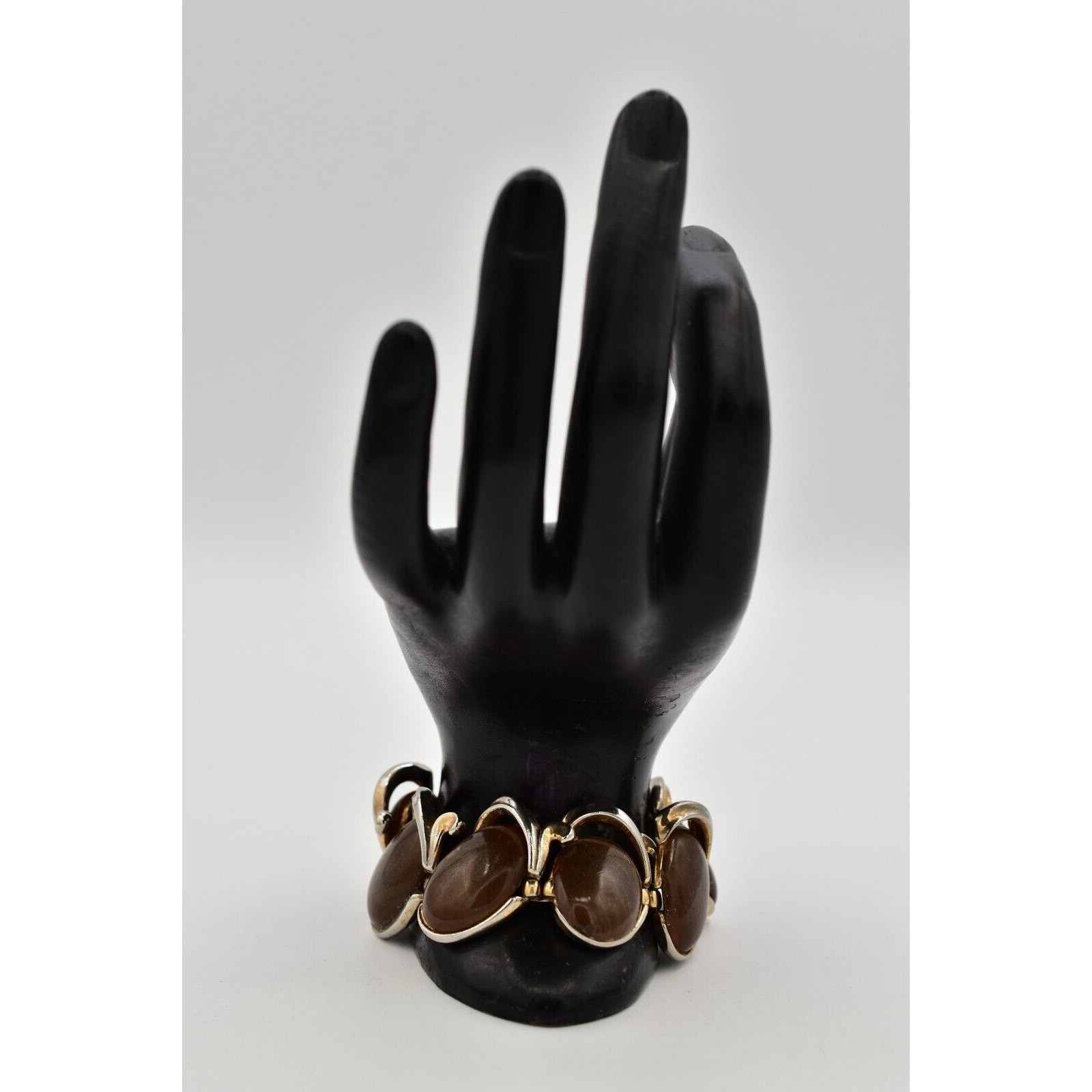 Trifari Vintage Bracelet Espresso Brown Beaded Thick Chunky Heavy Signed Bin7