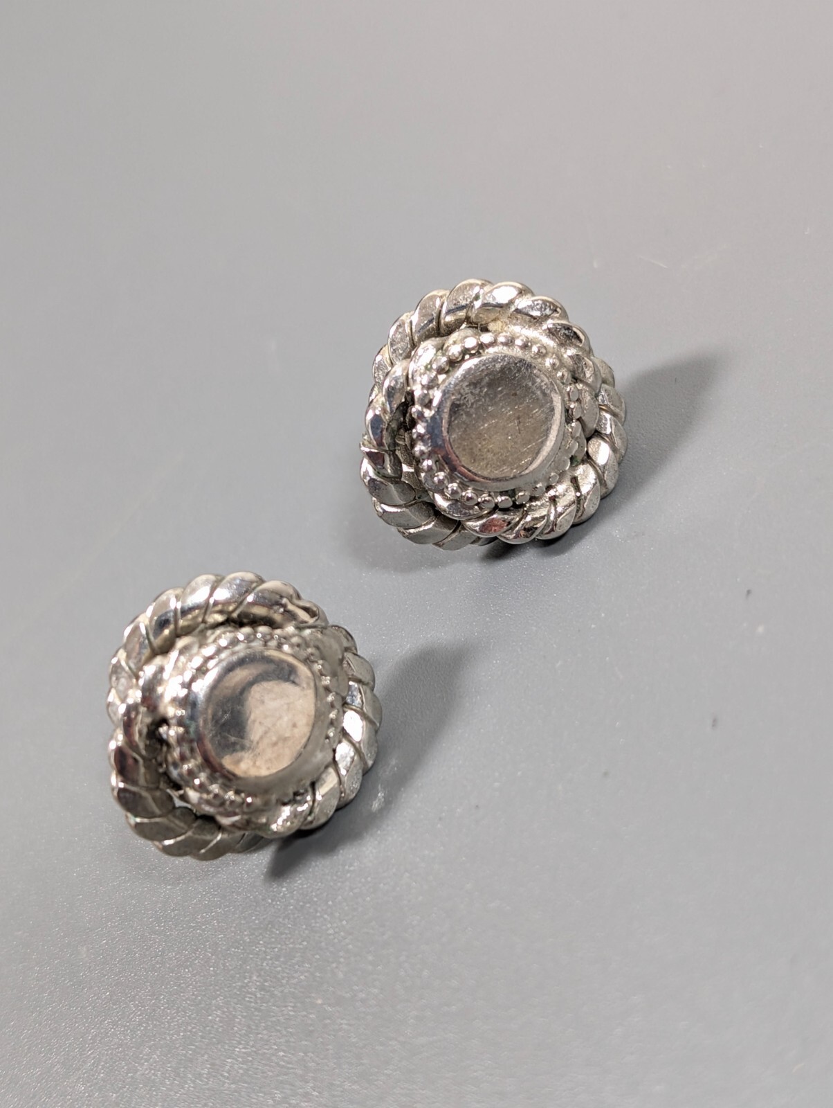 Vintage Silver Tone Round Love Knot Screw Back Earrings Clip On