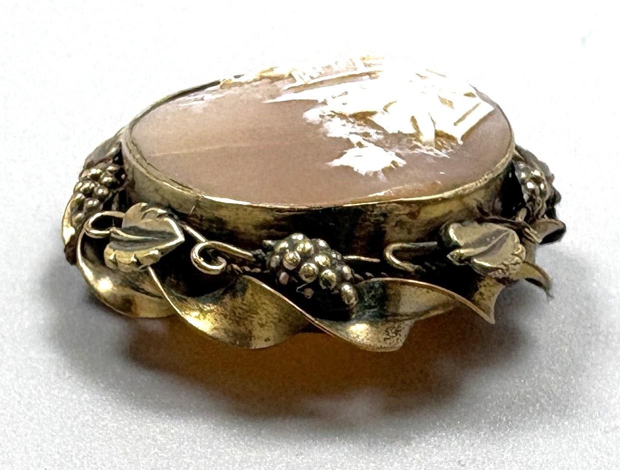 vtg House Brown White Cameo Grapes Brass/Gold Filled? Pin Brooch (needs repair)