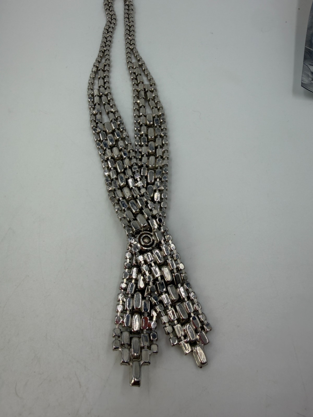 Vintage Necklace Rhinestone Crossover Snap Clear Statement 16 in PJ