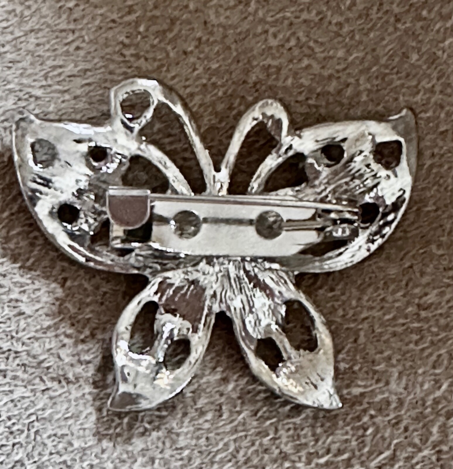 Butterfly Brooch Bejeweled All Blue Stones Silver C Clasp Sparkly Sweet Petite