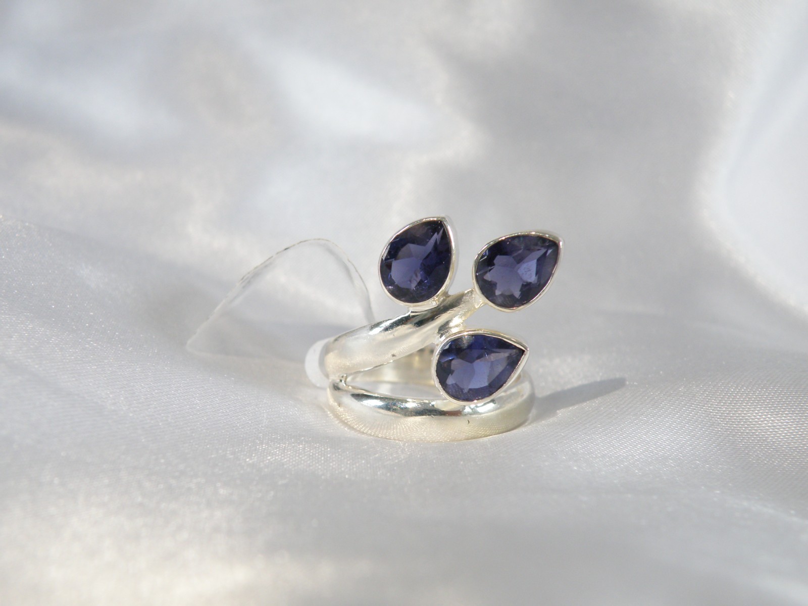 Chunky Sterling Silver 925 Bold Iolite Wrap Band Ring Size 8