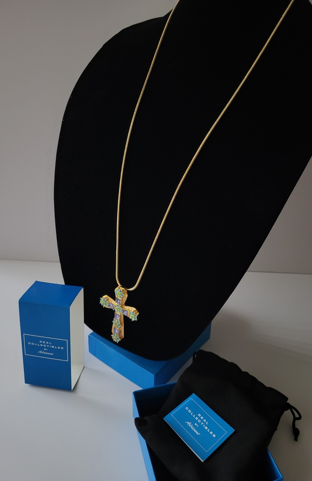 Beautiful Vintage HSN Real Collectibles by Adrienne Lg. Cross Colored Crystals