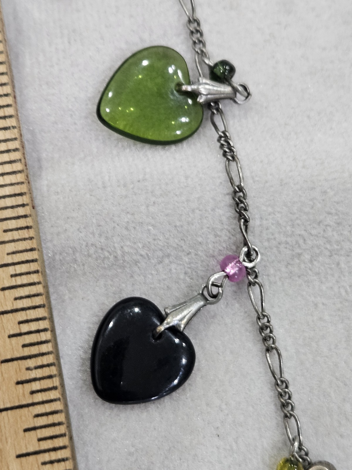 Vintage Glass Works Studio Glass & Silver Charms in Multi Colors Hearts Necklace