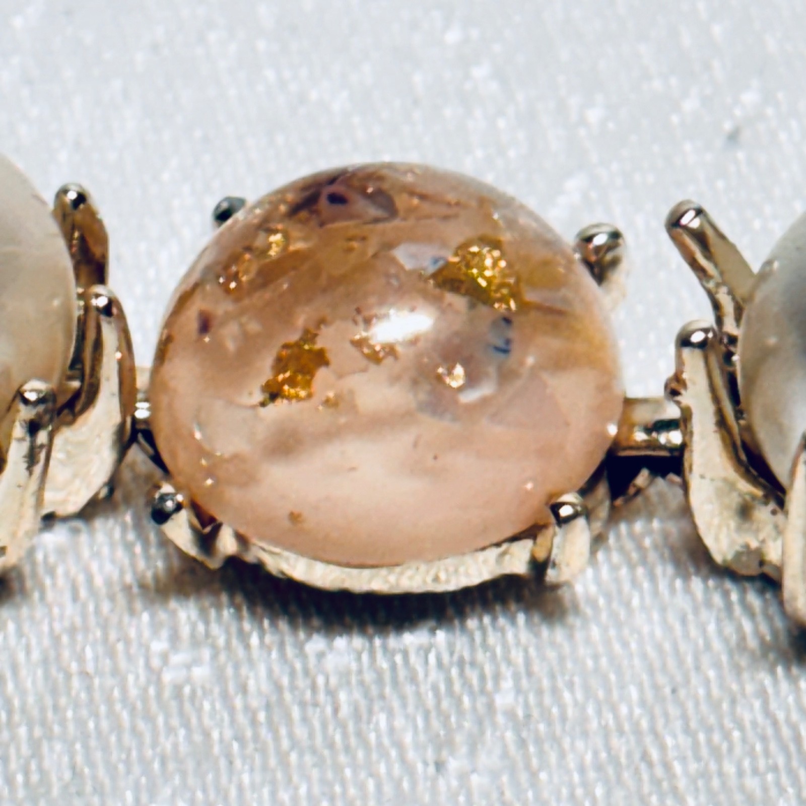 CORO pink confetti Lucite cabochon faux pearl bracelet fold over clasp vintage
