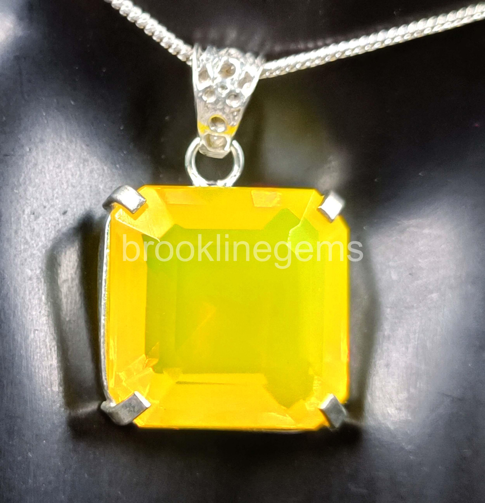 80.00 Ct Emerald Cut Natural Yellow Opal 925 Solid Silver Pendant Gems 5JRA