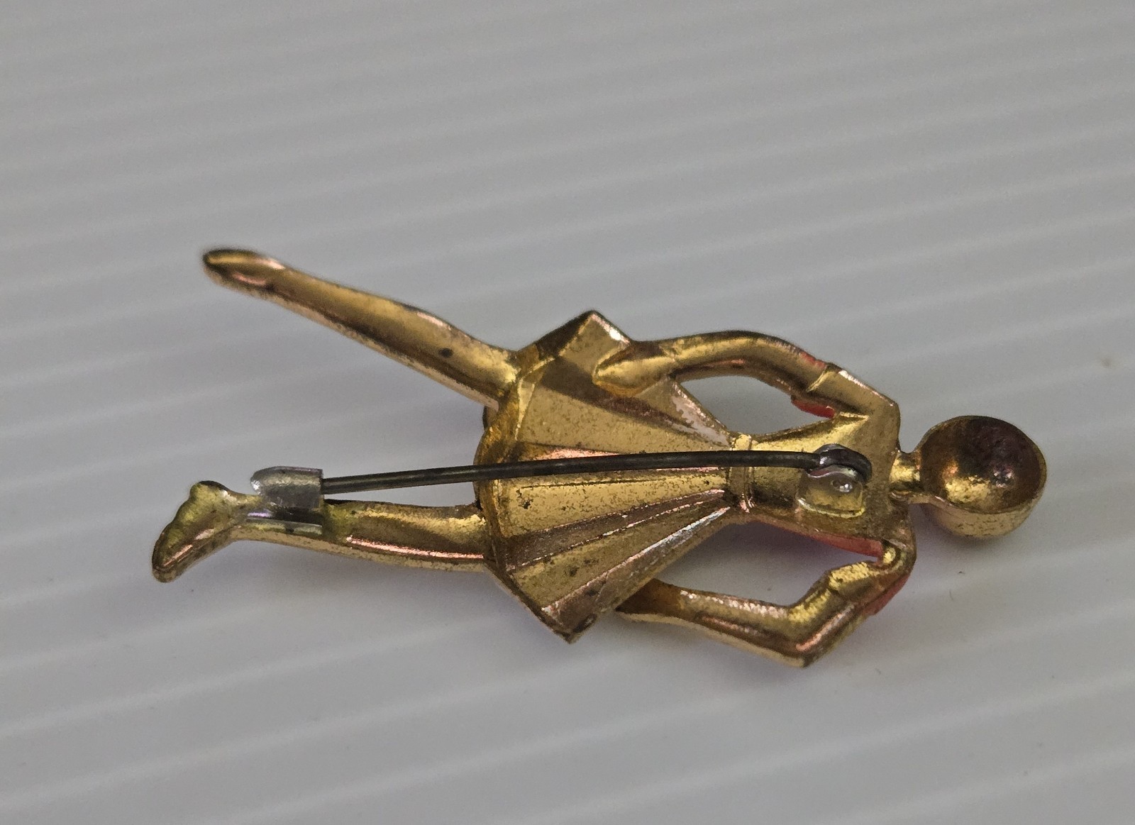 Vintage Gold Tone Enamel Tennis Player Figural Brooch Pin Red White Sports