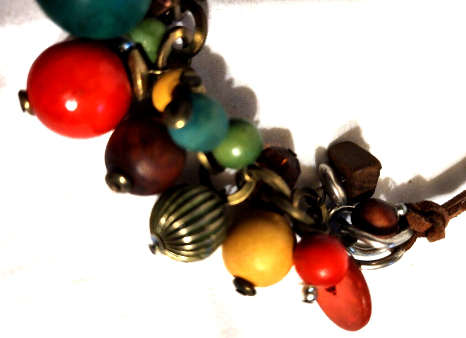 Wood Wooden 3/8″ to 3/4″ Round Beads 19″ Latigo Necklace VTG Multicolor Chunky