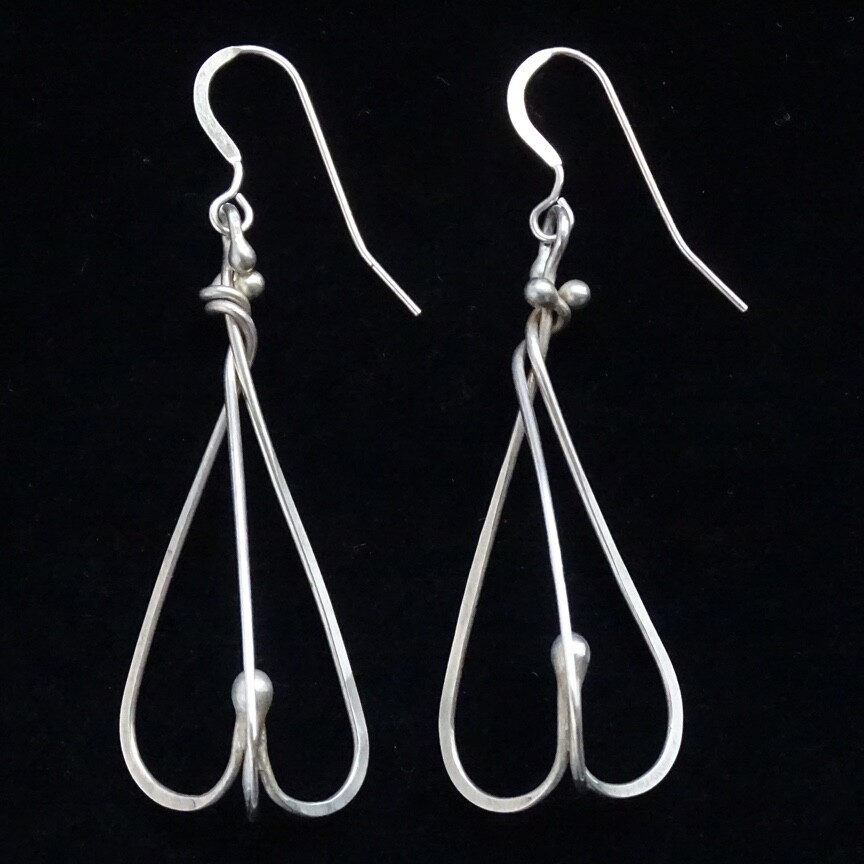 Vintage Modernist Pierced Drop Dangle Earrings Sterling Silver Wire Dimensional