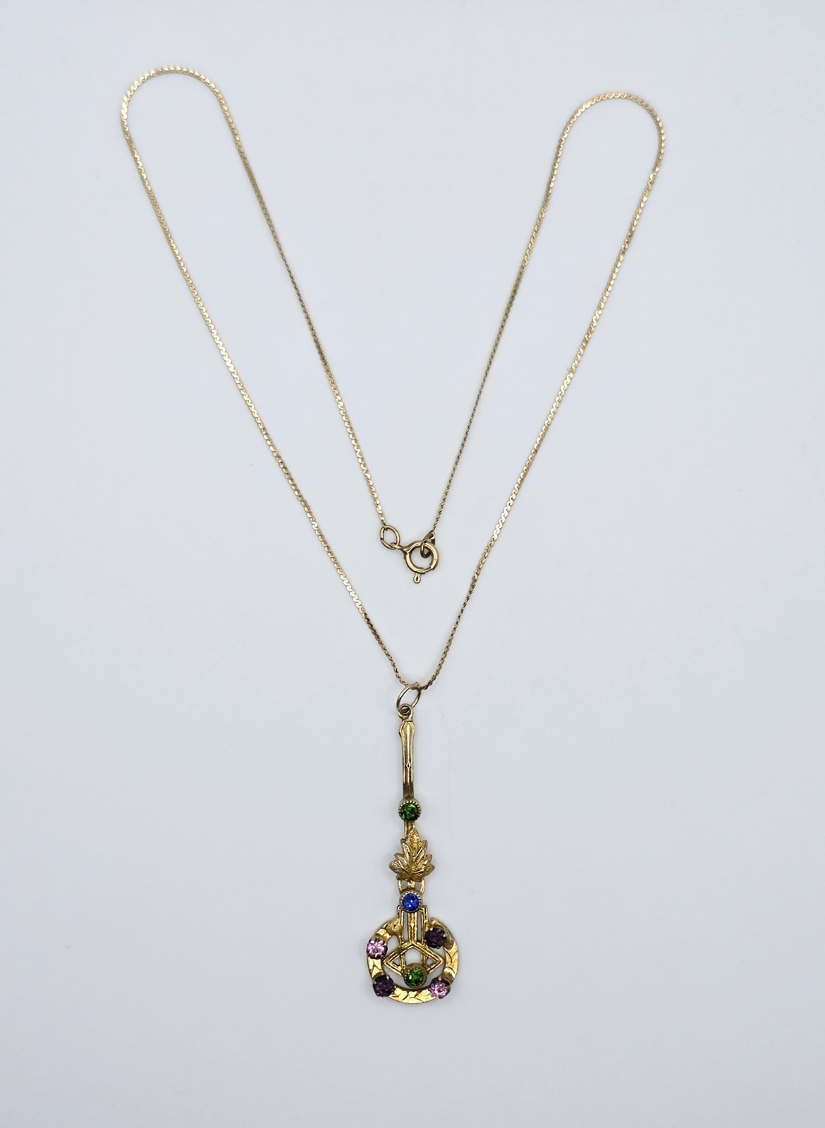 Antique Edwardian Suffragette Lavalier Pendant Necklace 14K Gold Filled Chain