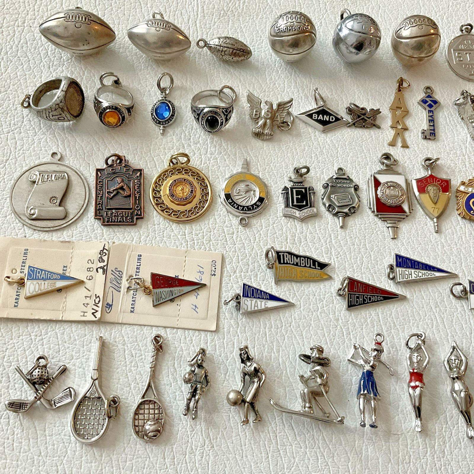 Vintage Sterling Silver Enamel Charms High School College University Sports