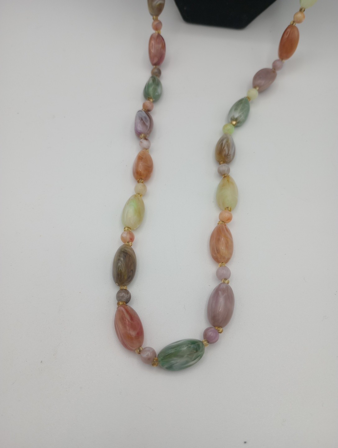 Vintage Multicolor Pastel Multi Color Gold Tone Spacer Bead Necklace 16.75 Inch