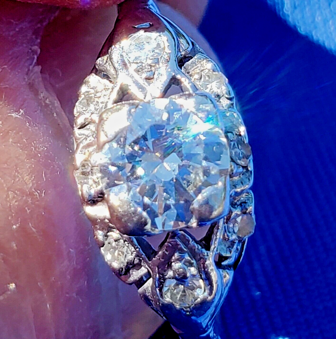 Original EARTH MINED DIAMOND Deco Engagement Ring Antique PLATINUM Solitaire S 8