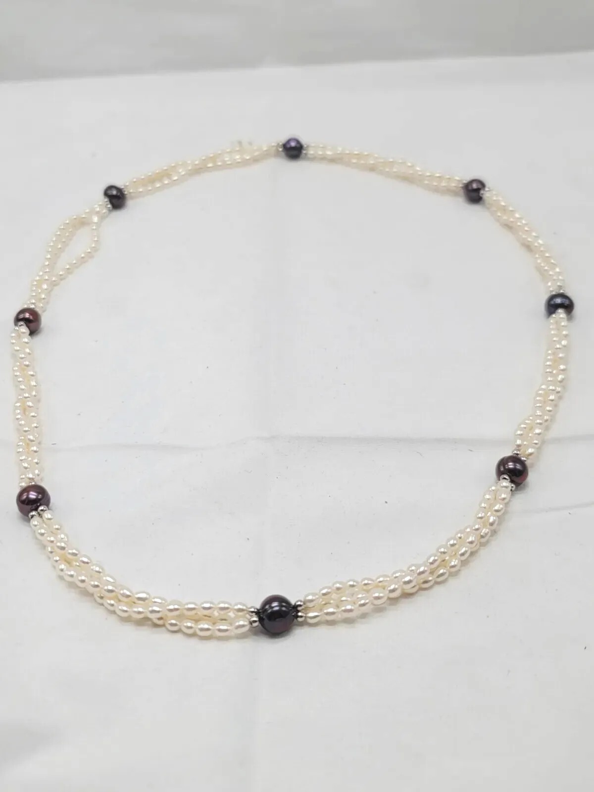IPS Pearl 3 Strand Sterling Silver Necklace HSN Jewelry New In Box
