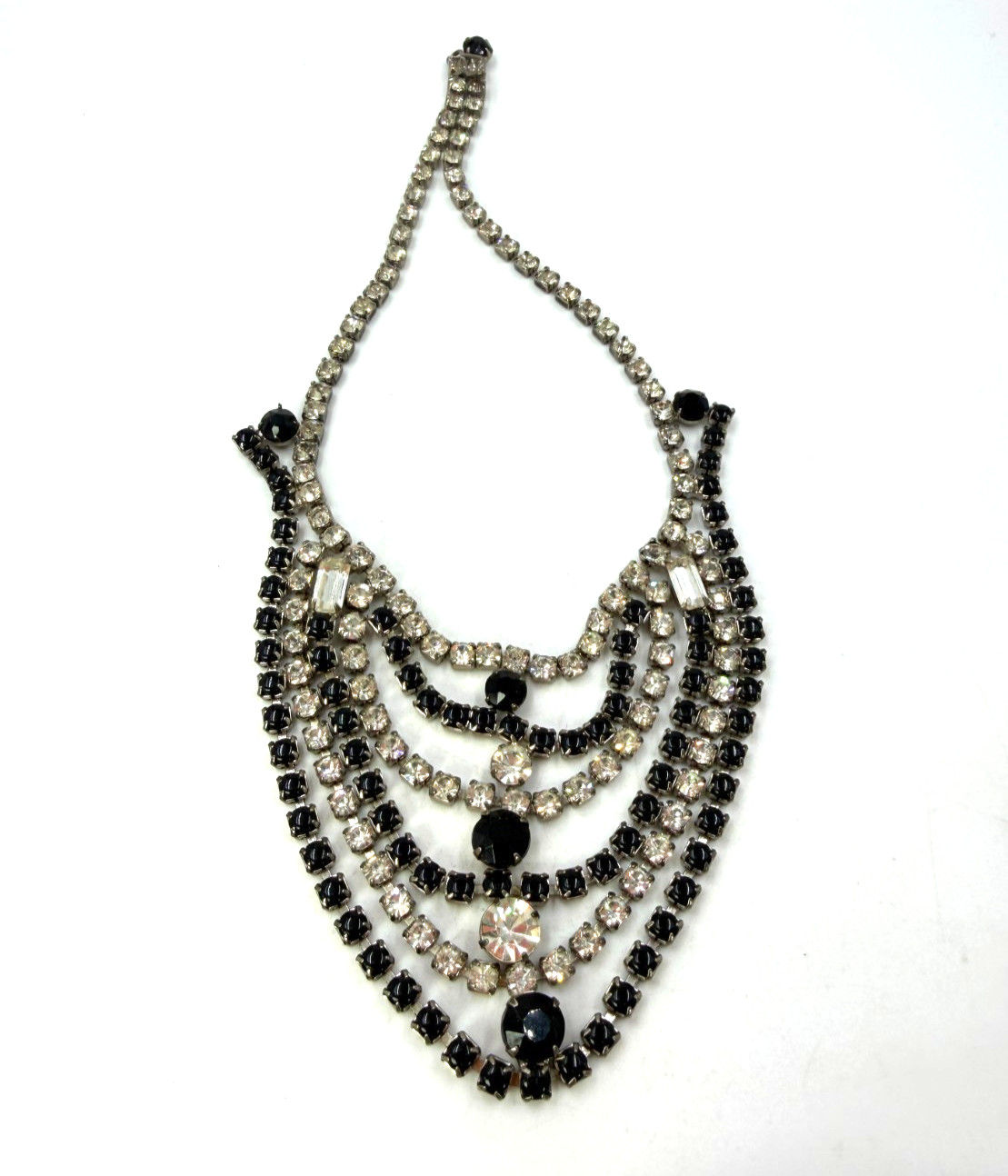 Vintage Necklace Rhinestone Black Swag Festoon MCM Era PJ 16 inches