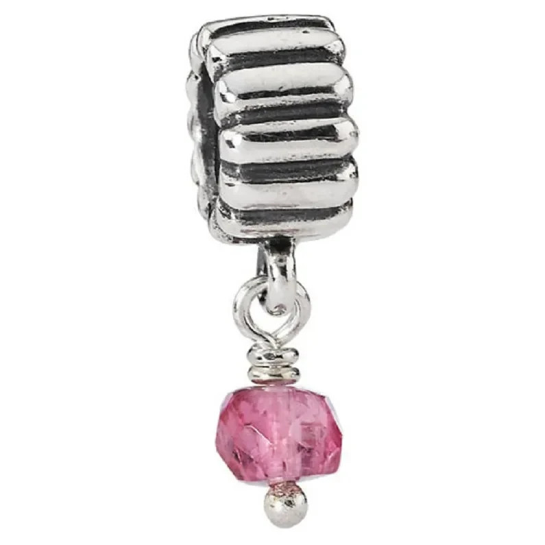 PANDORA Sterling Silver Pink Tourmaline October Birthstone Dangle Charm 790166