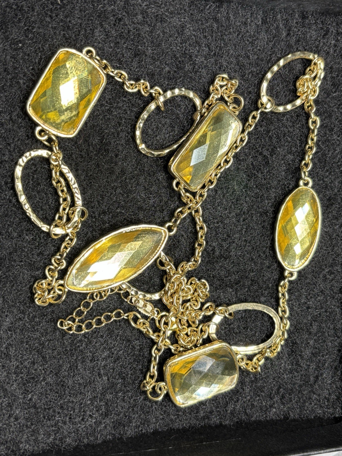 Vintage Necklace Faceted Acrylic VCLM Brown Yellow Green Stone 38” Metal