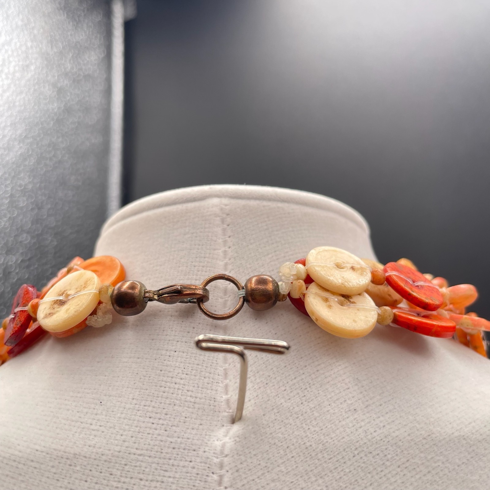 Vintage Multicolor Shell Nugget Nude Dyed Wood Lobster Beaded Necklace – 19″