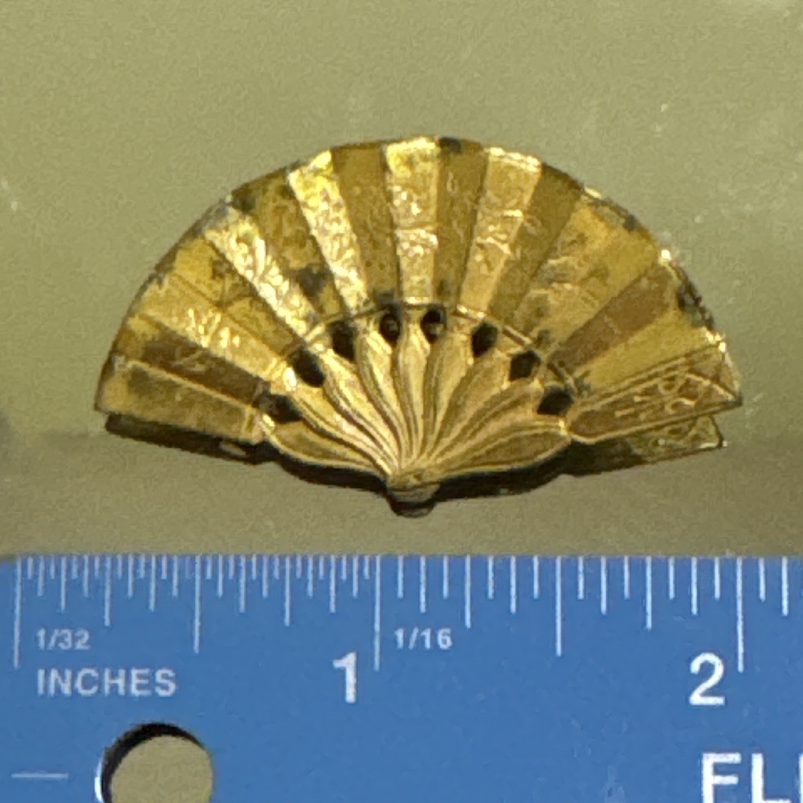 Miriam Haskell Fan Shape Brooch Pin Gold Tone Gold Color Signed No Stone