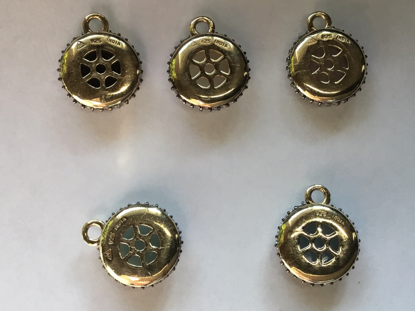 Natural/dyed round Druzy with clear topaz, GP/SS Pendant Charm, 5 pcs SET