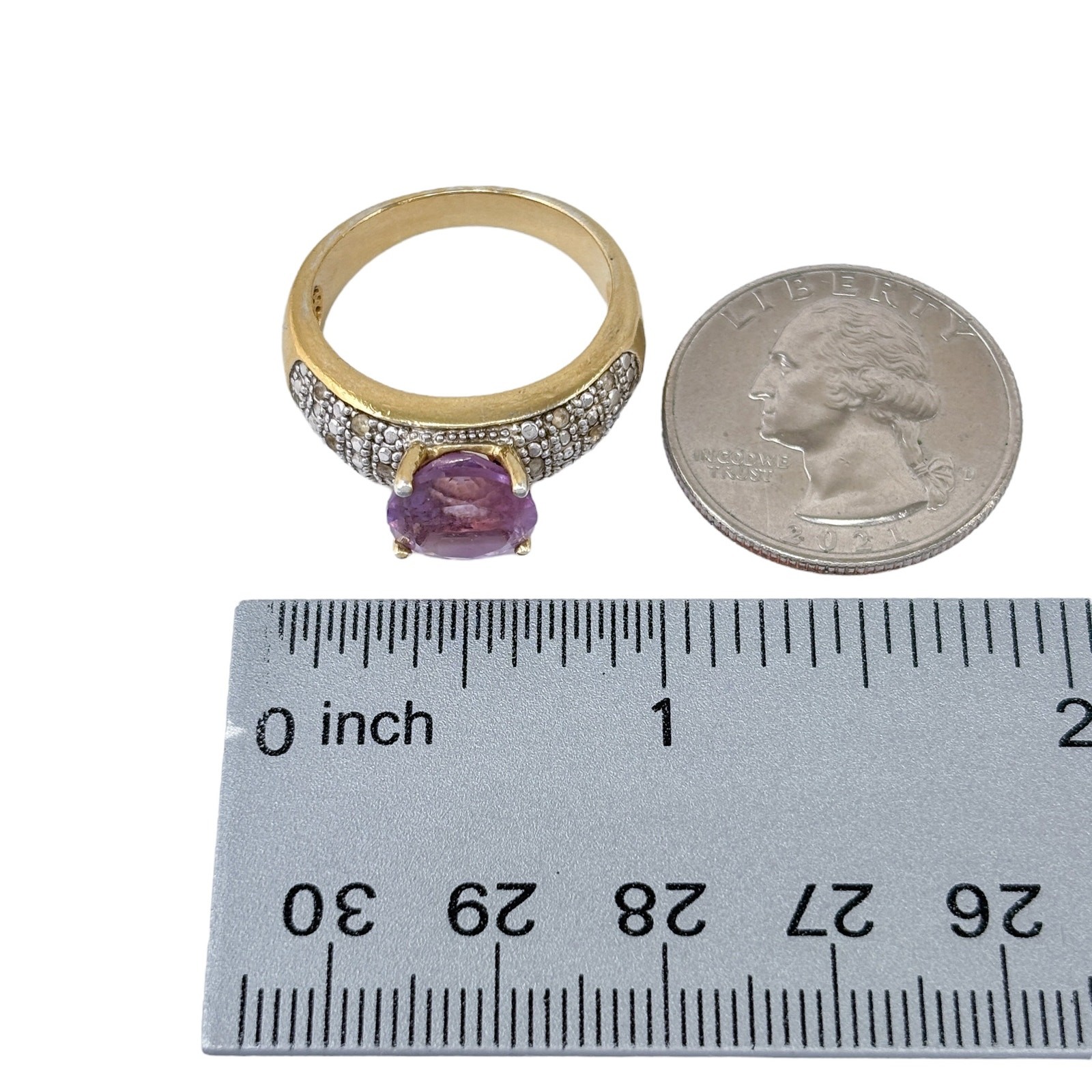 Purple Amethyst Ring | Gold Plated Sterling Silver 925 | Thailand | Size 10