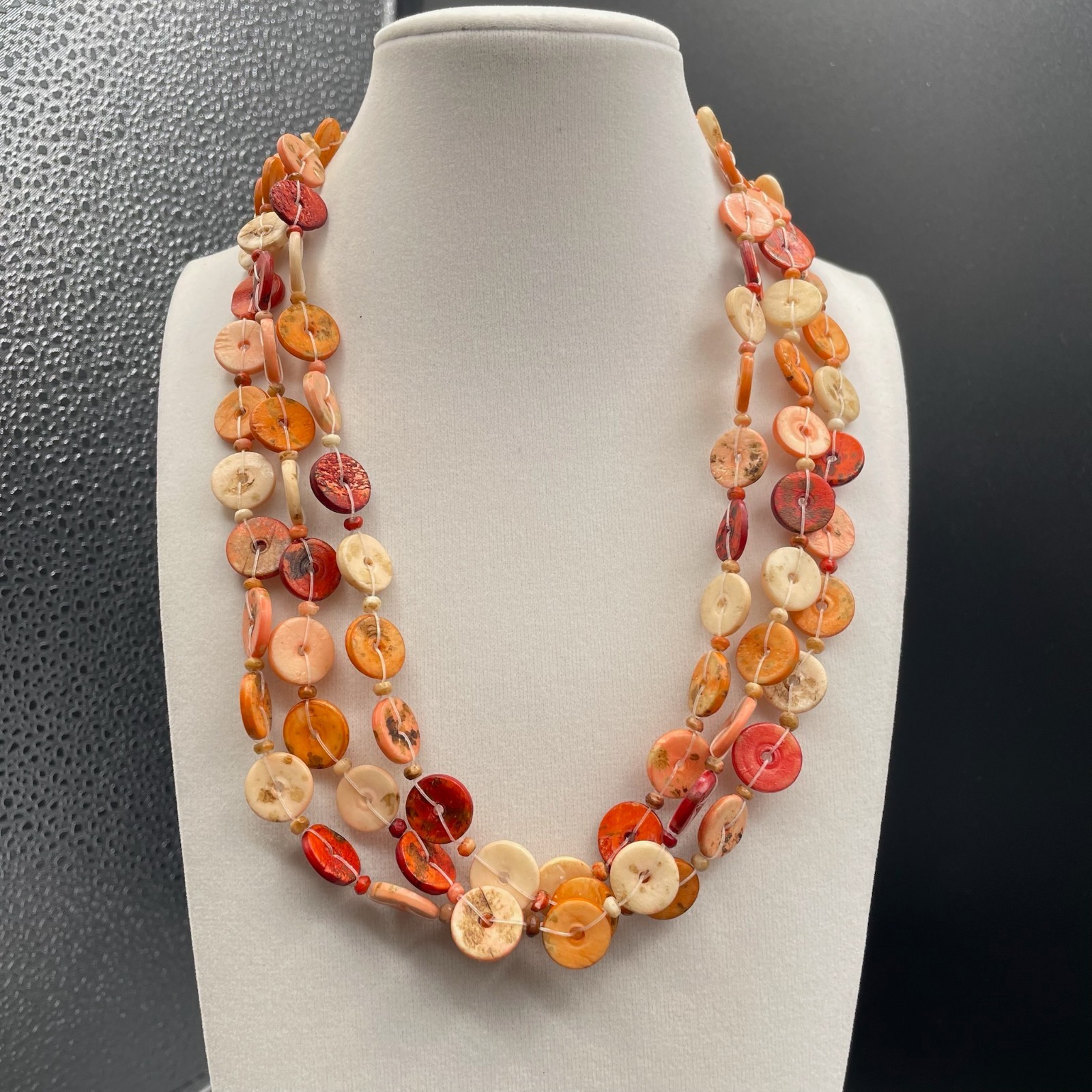 Vintage Multicolor Shell Nugget Nude Dyed Wood Lobster Beaded Necklace – 19″