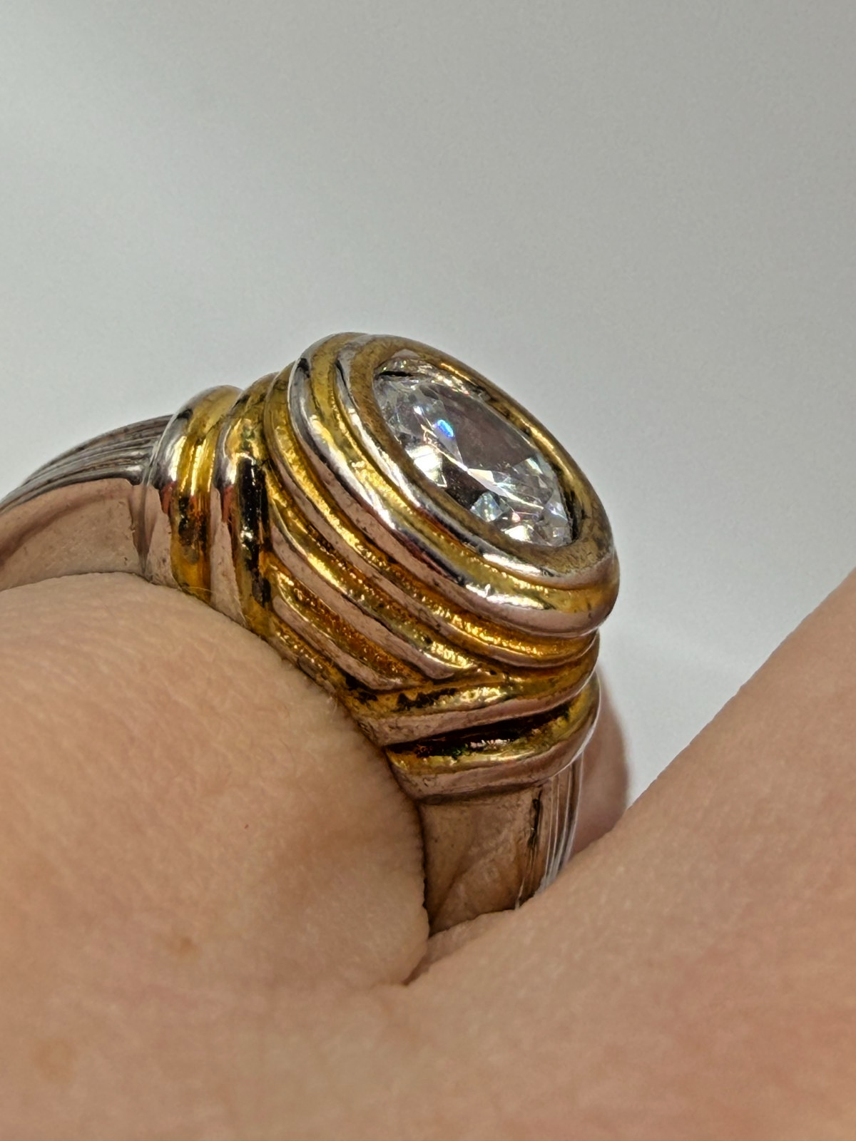 Vintage Ring UTI 925 Home Shopping Network HSN Mixed Metal Bezel Chunky Size 6