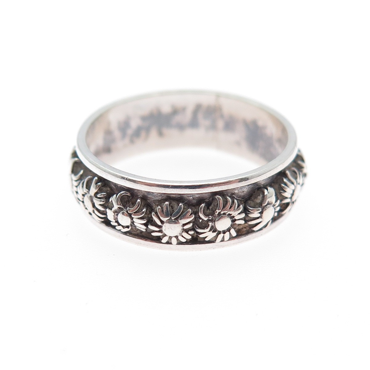 925 Sterling Silver Vintage Cannetille Oxidized Band Ring Size 6.25