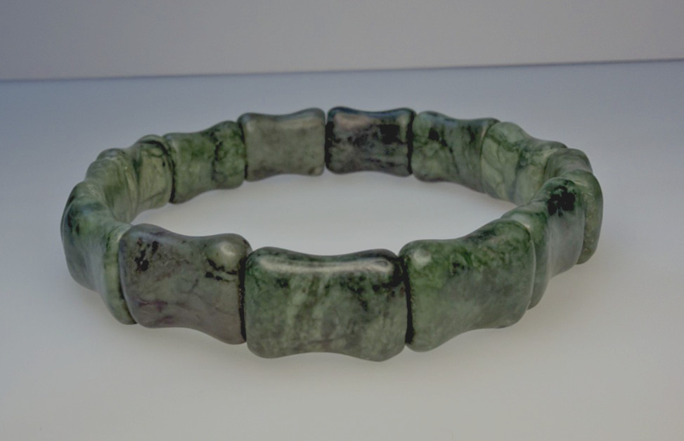 Natural Nephrite Jade Serpentine Stretch Bracelet Good Luck Bamboo Bone Read