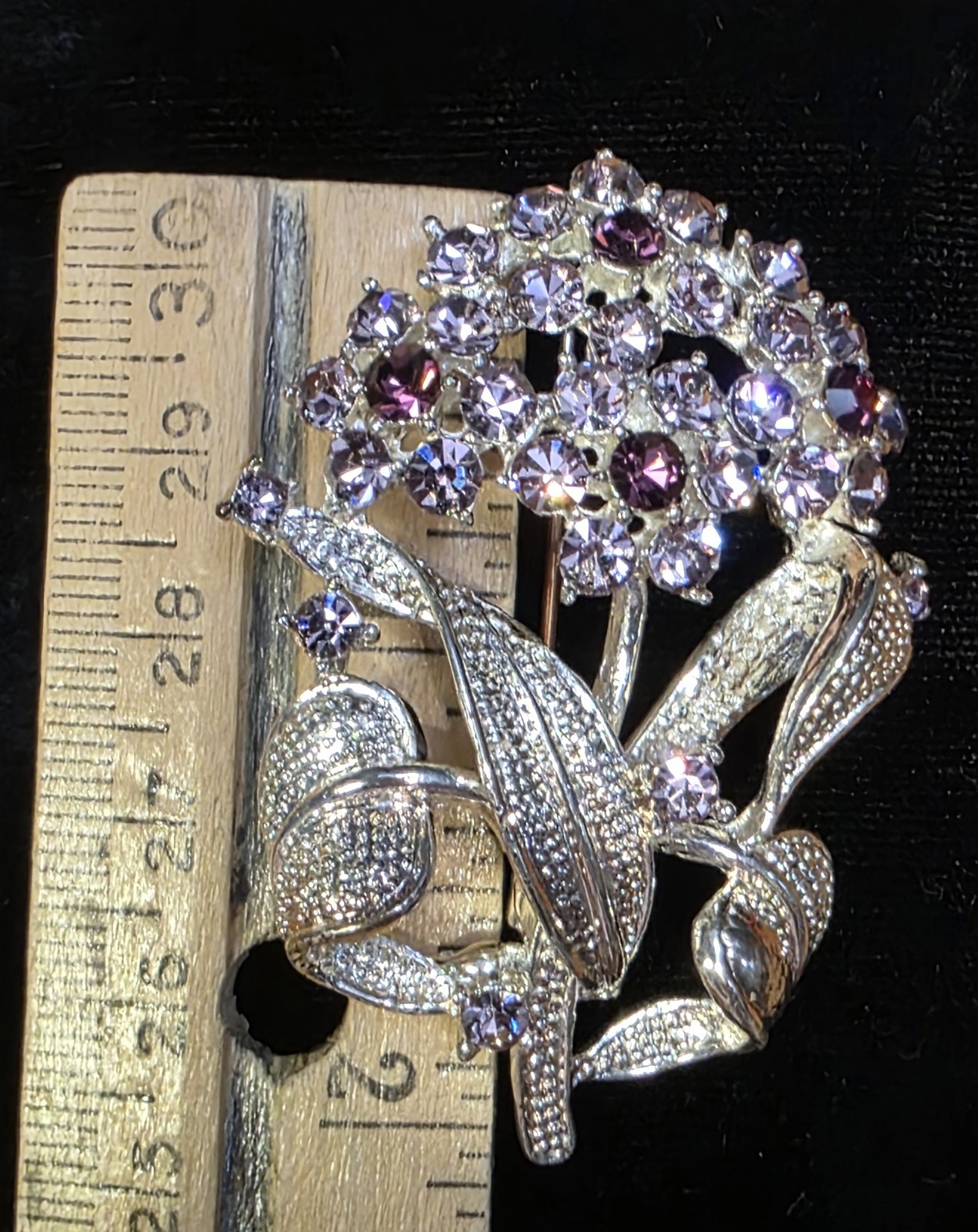 Vintage Amethyst & Lavender Floral Brooch 2.25* Prong-set