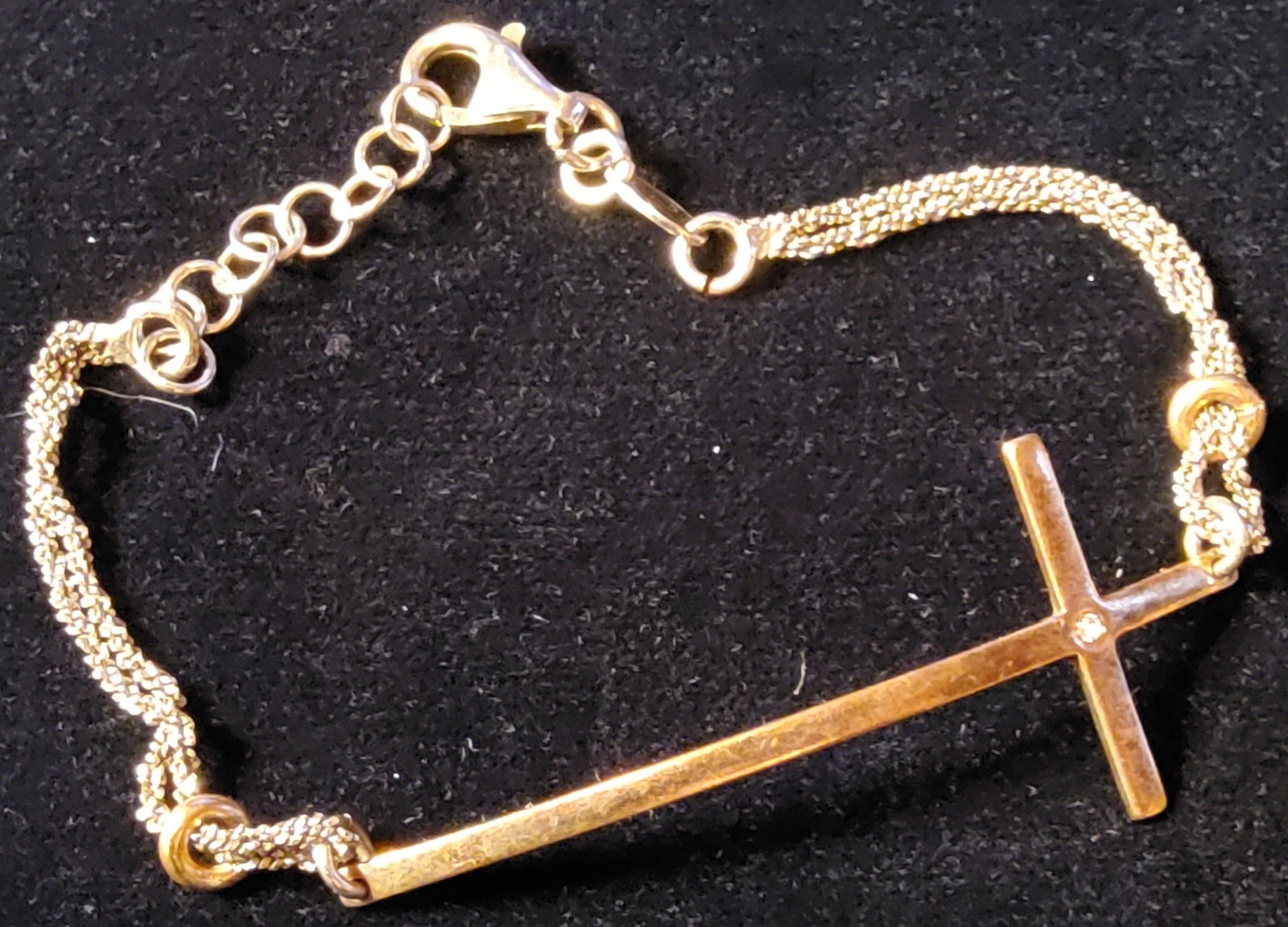 Vtg Dyadema Italtin Sterling Silver Sideways Cross , Small Stone In Center 7″