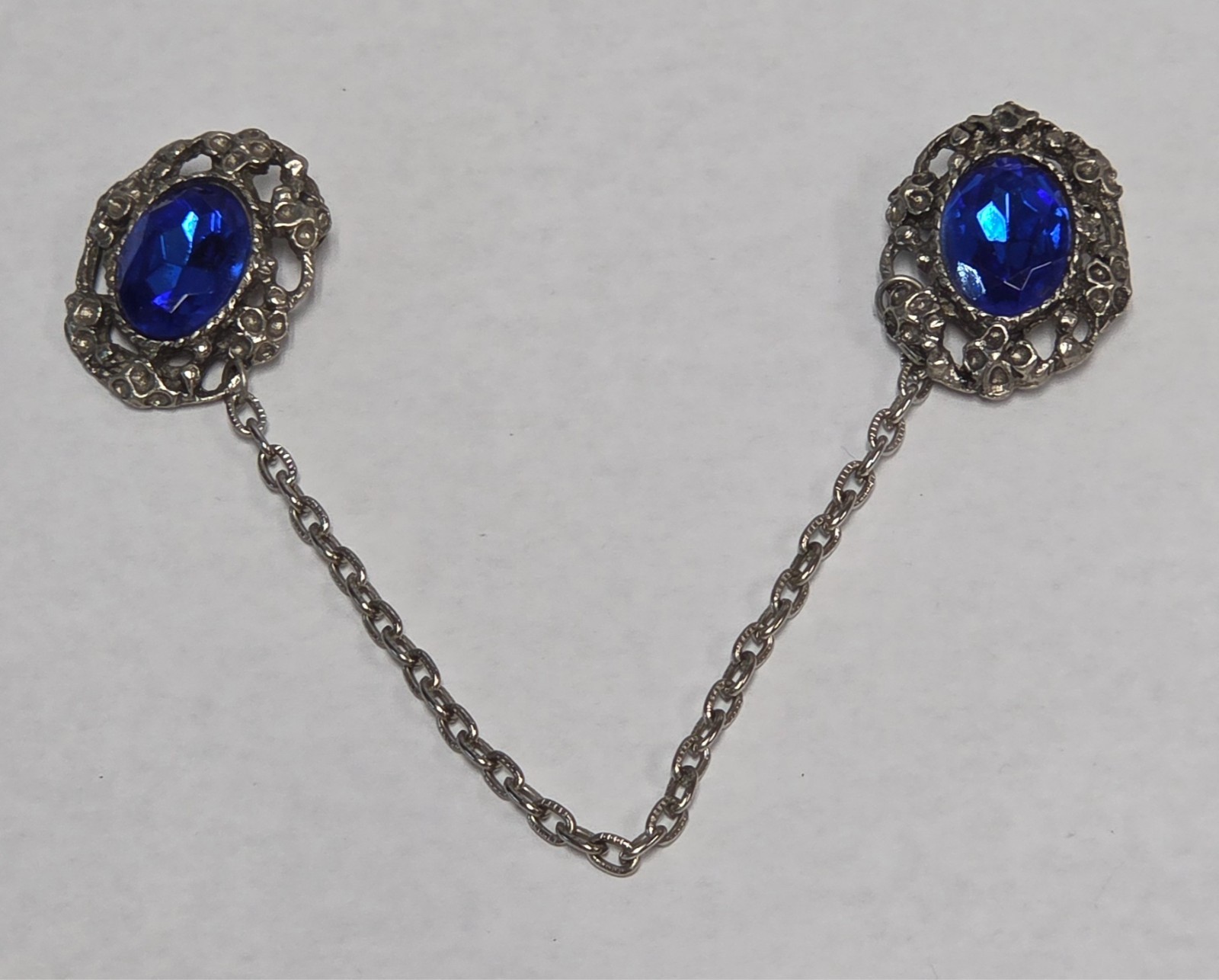 Vintage Blue Costume Jewelry Lot Earrings Brooch Pin Glove Holder Cloak Clasp