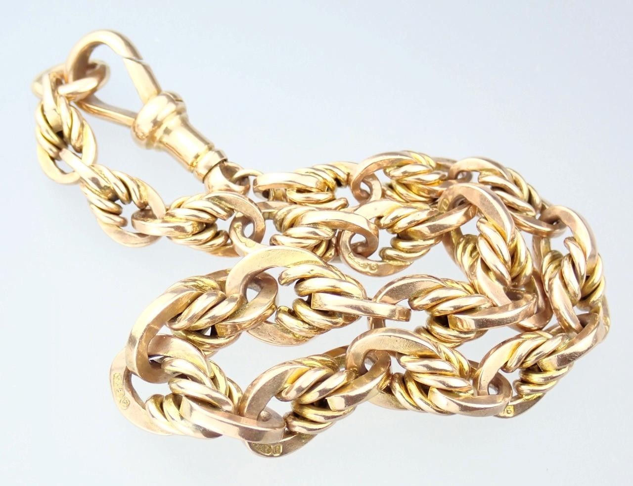 Pretty Antique Art Deco Solid 9K Rose Gold Belcher Chain Bracelet Dog Clip 21.6g