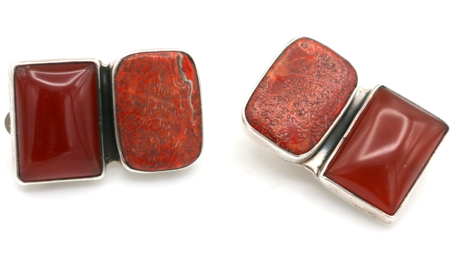 Vintage AMY KAHN RUSSELL AKR Sterling Silver Red Carnelian Sea Bamboo Earrings