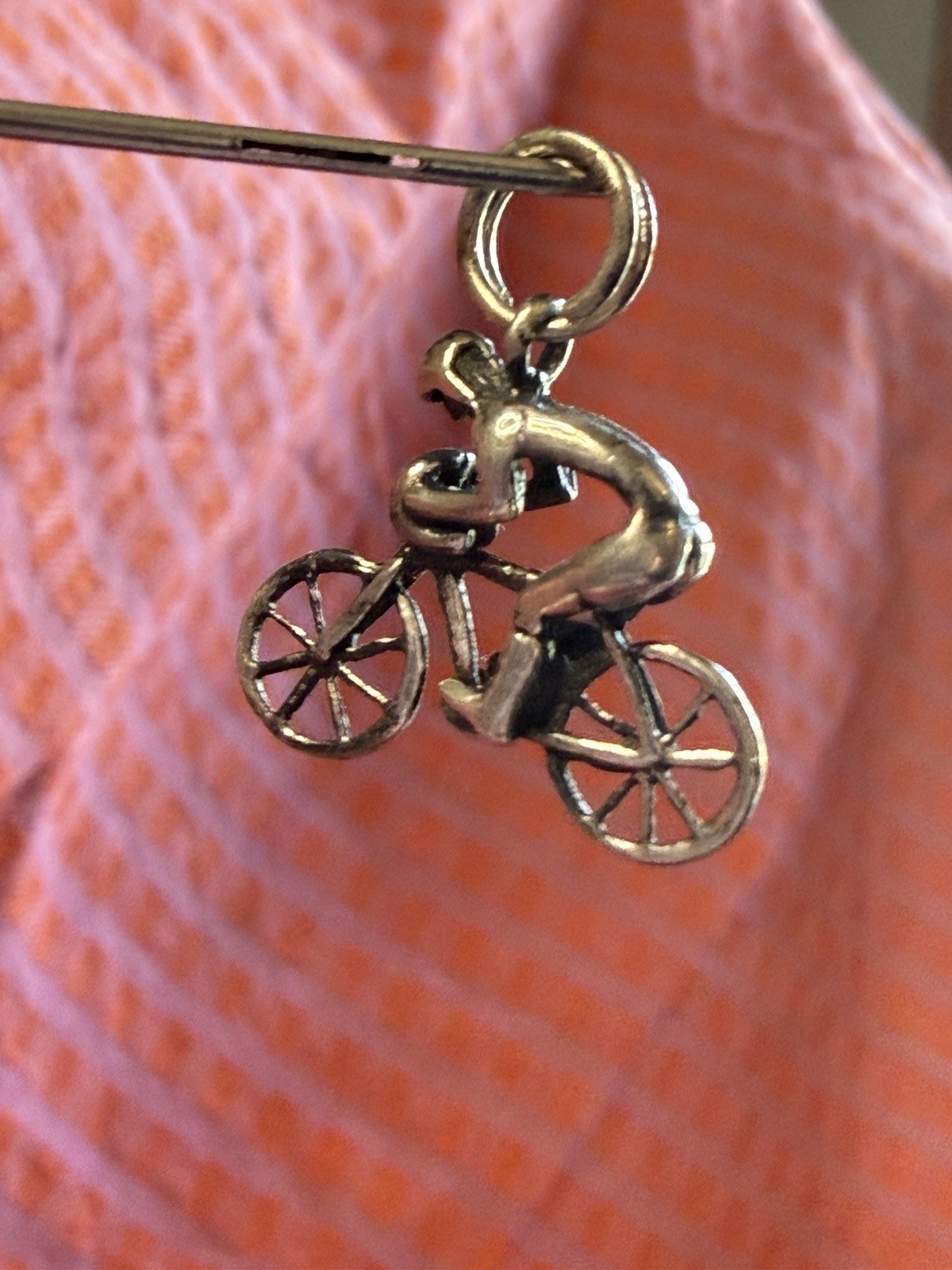 Vintage Sterling Silver Bicyclist Charm Figural 925 Dangle Charm Person On Bike