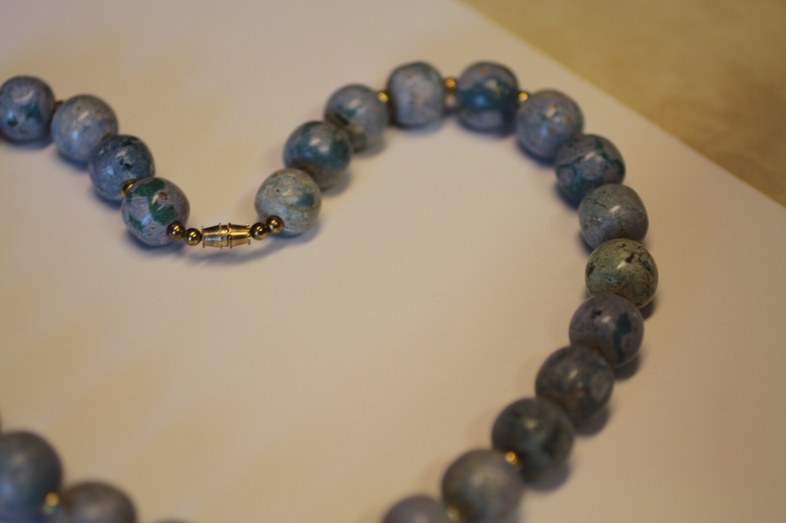 Vintage Round Natural Beads Blue Stone Purple and Green Necklace Heavy 20”