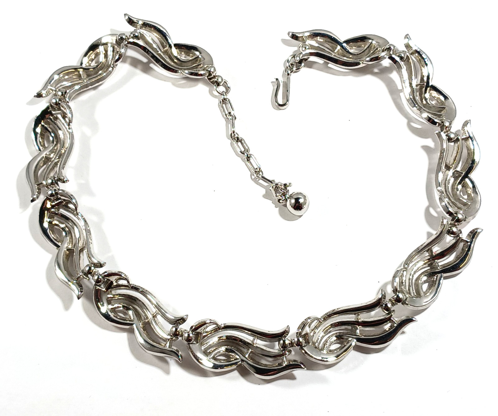 Trifari Signed Silver Collar Necklace ~ Wave Design ~ 16 inches