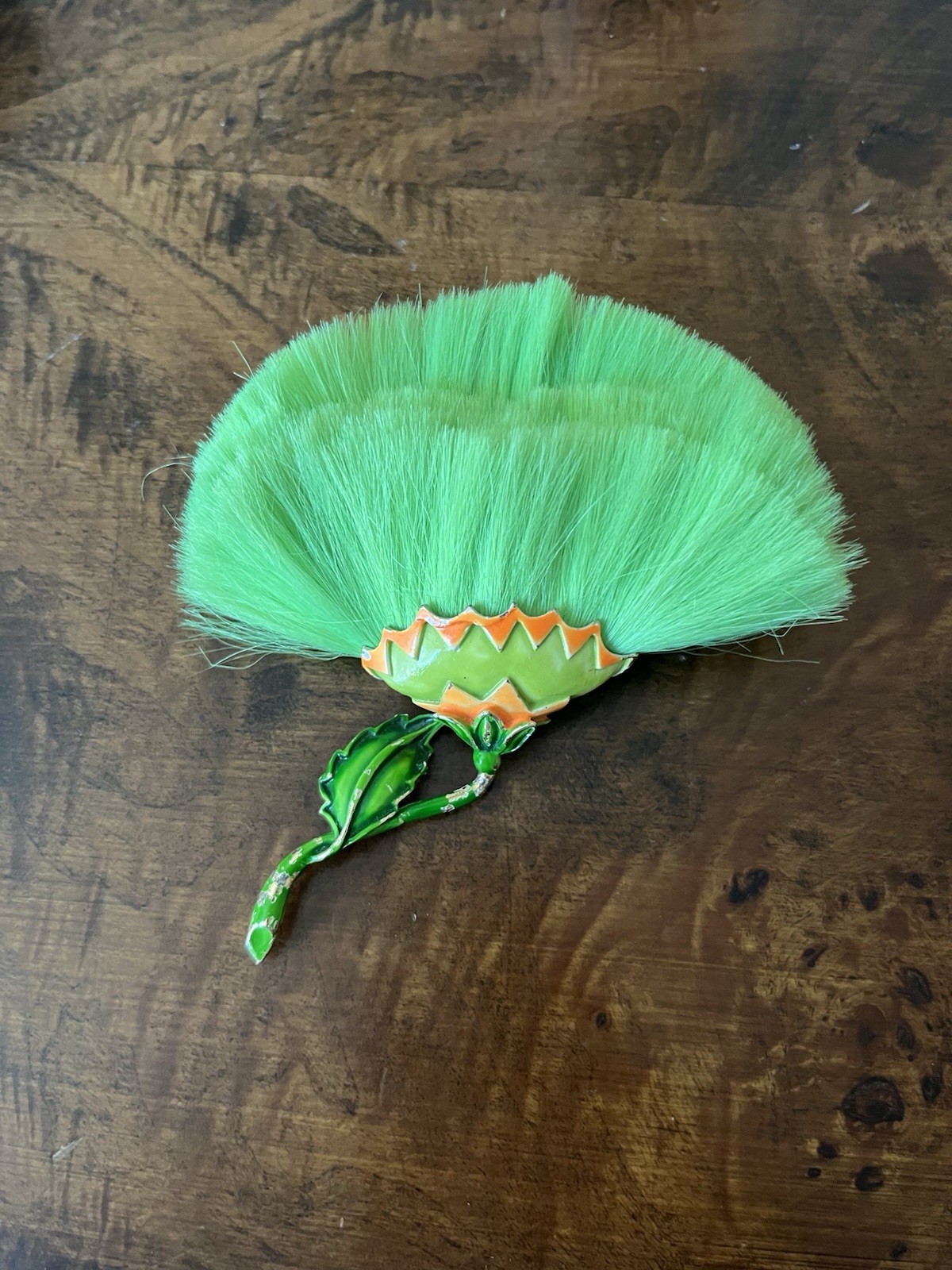 Vintage Hattie Carnegie Flower Brooch Lime Green Dynel Fiber Large Unique 60s