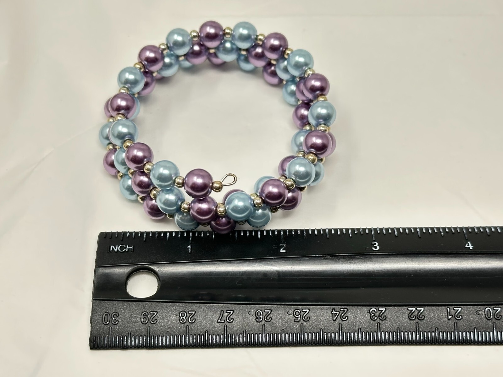 Beautiful Vintage Blue and Purple Faux Pearl Bead Wire Wrap Bracelet