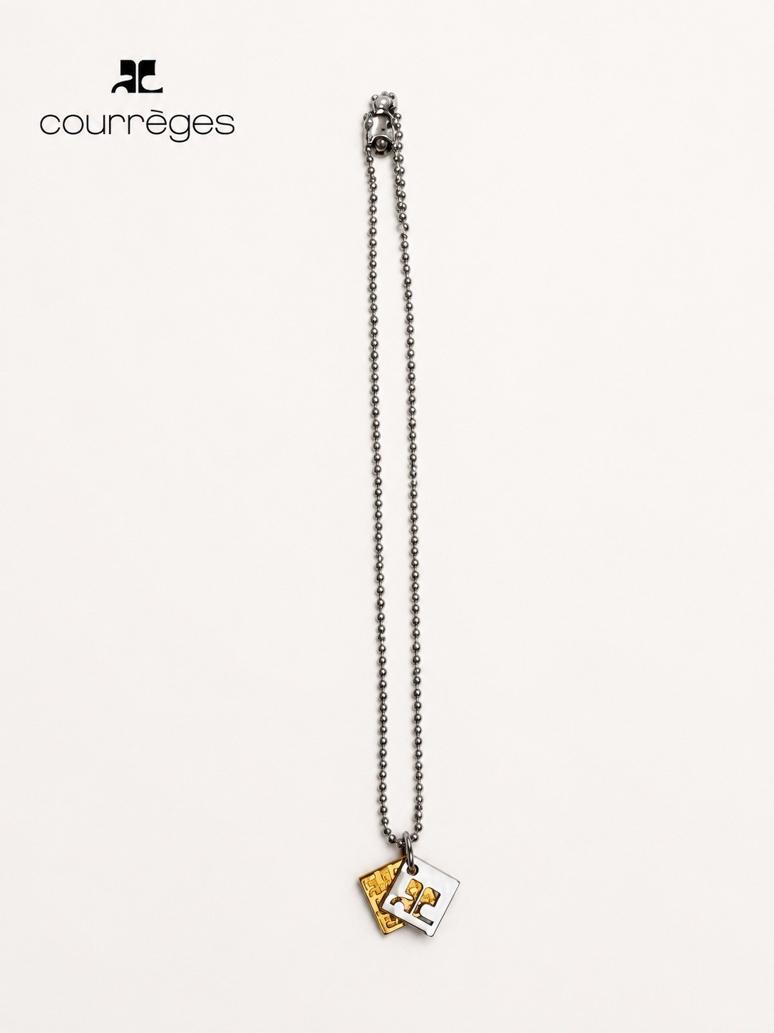 Vintage Courrèges 2 Tone Gold-Plated Circular “AC” Logo Stacked Pendant Necklace