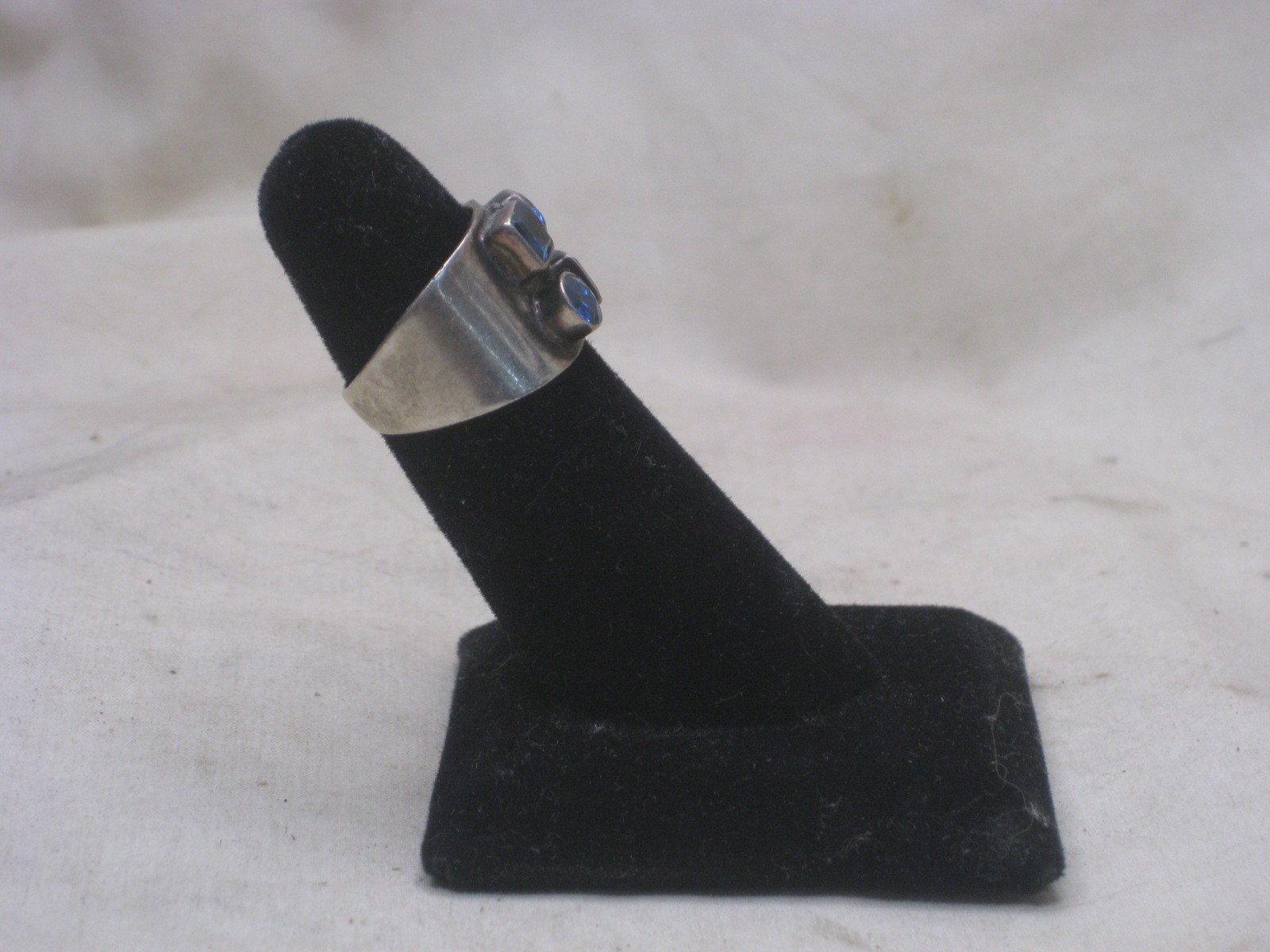 vintage sterling silver ring size 6 polished faceted blue inlaid gemstone jewel